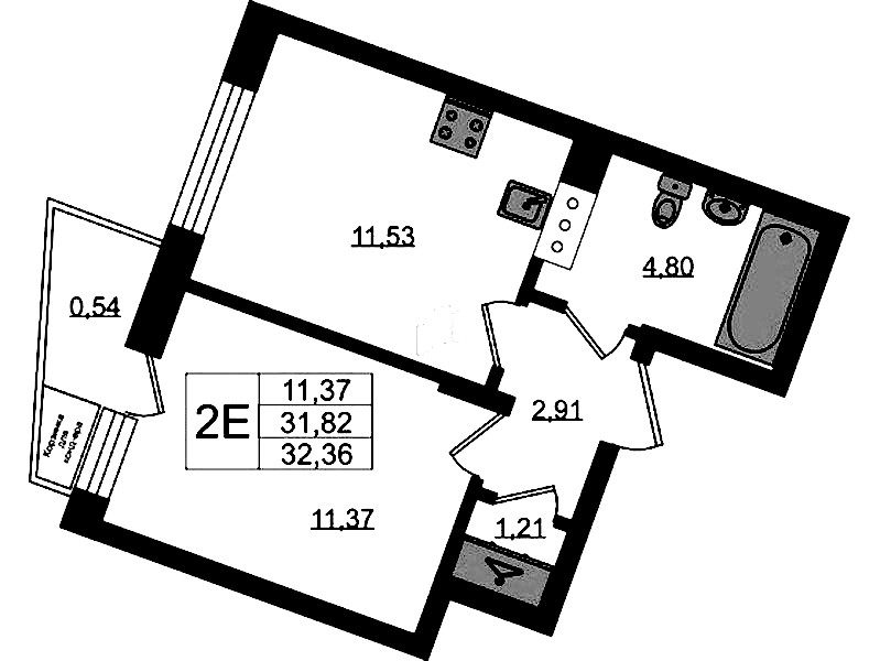 1-комнатная квартира 32.36 м², 10/11 эт., ЖК «VEREN NORT Сертолово»